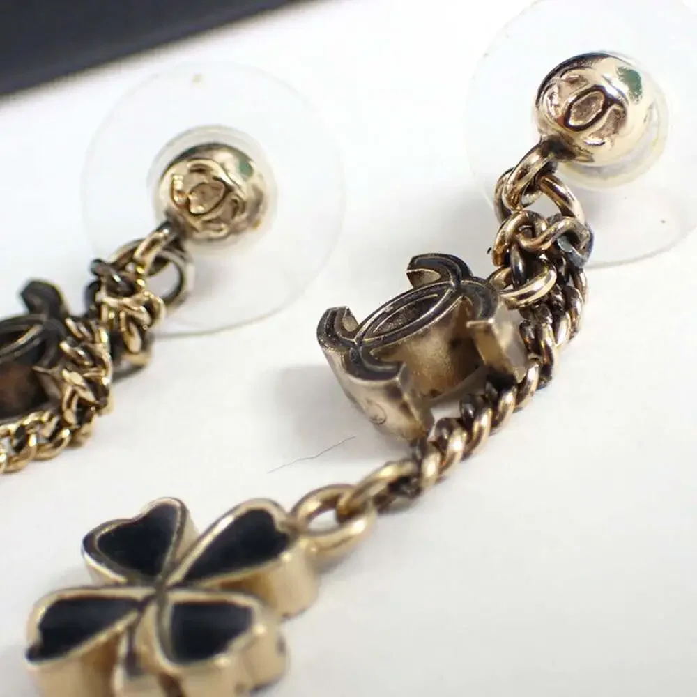 CHANEL Authentic Gold Logo Earrings